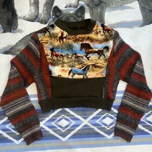 Rustic Western Vintage Inspired Southwestern Style Desert Horse Print Sweater